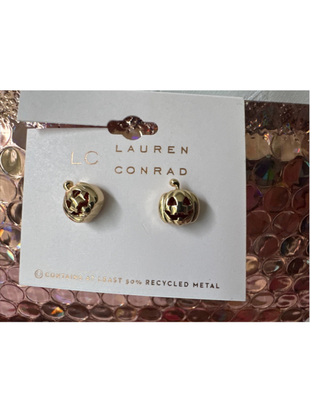 LC Lauren Conrad Dainty Earrings Halloween Goldtone Orange Pumpkins Spooky NEW